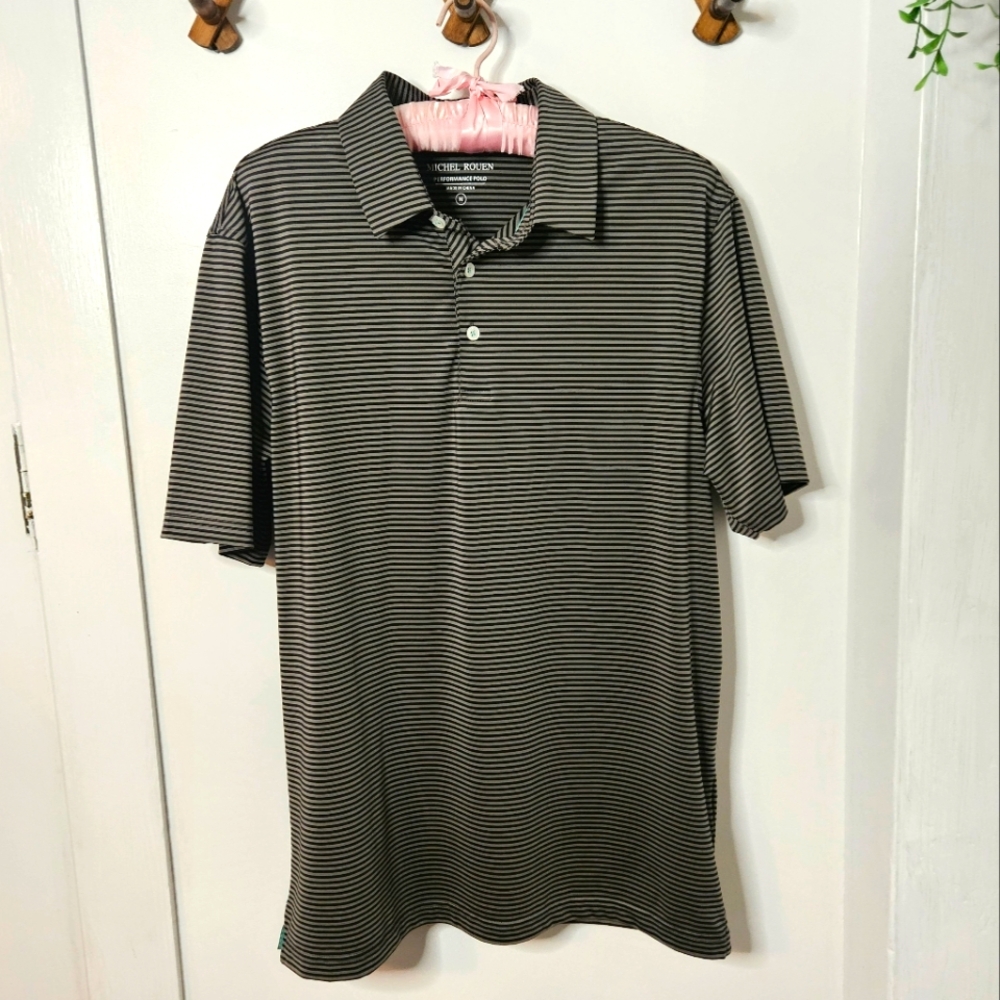 Michel Rouen‎ Performance Polo Men's Black Striped Shirt Size Medium